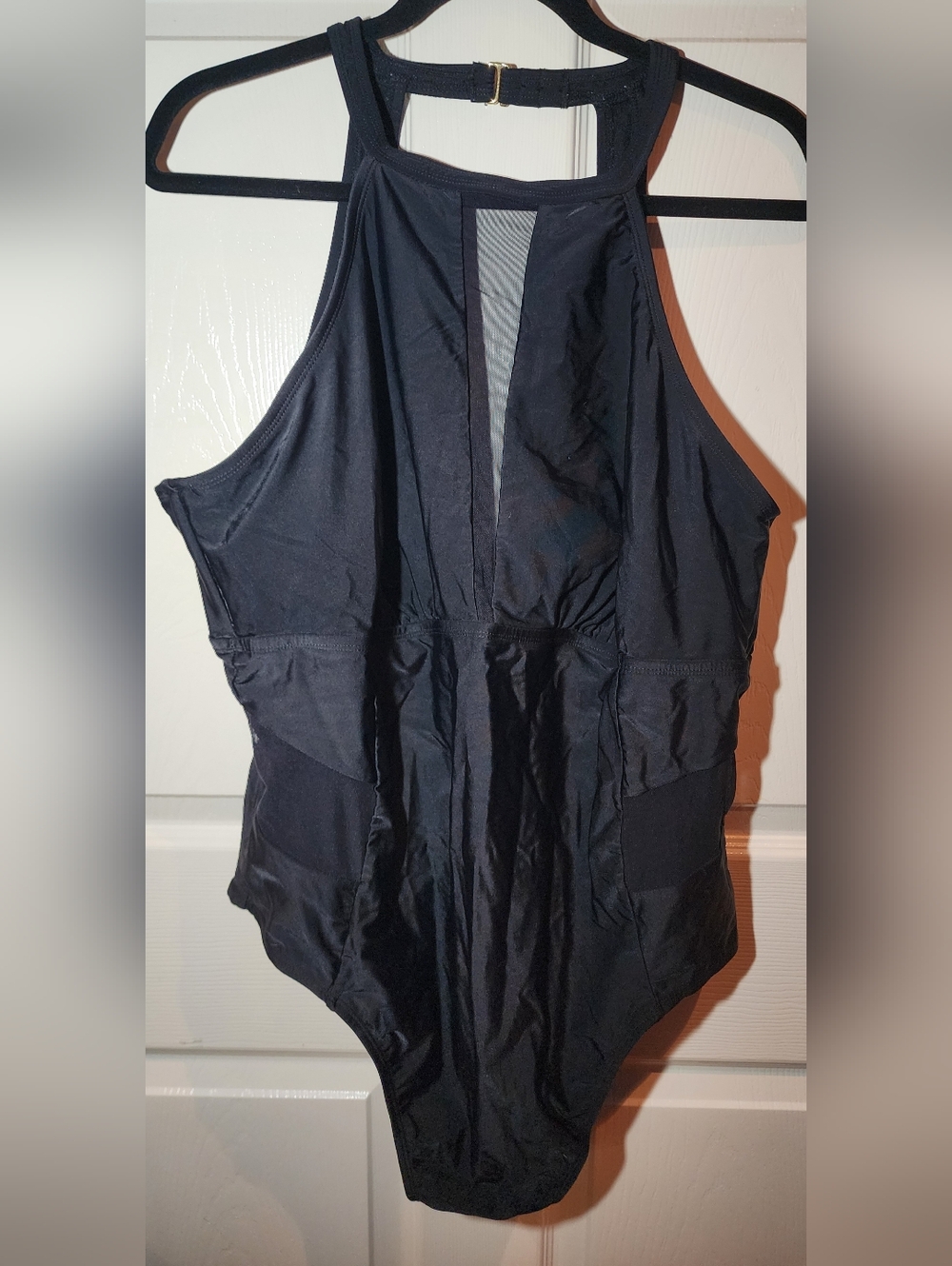 Terra & Sky Black One-Piece Swimsuit with Mesh Panels